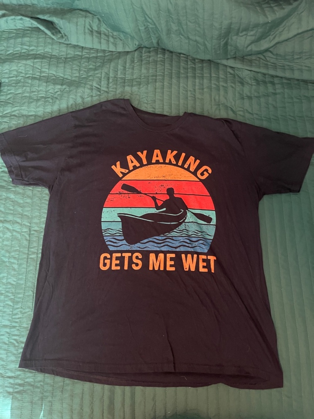 Kayaking Graphic Tee - Black with Sunset Colors 2XL Kayaking Gets Me Wet